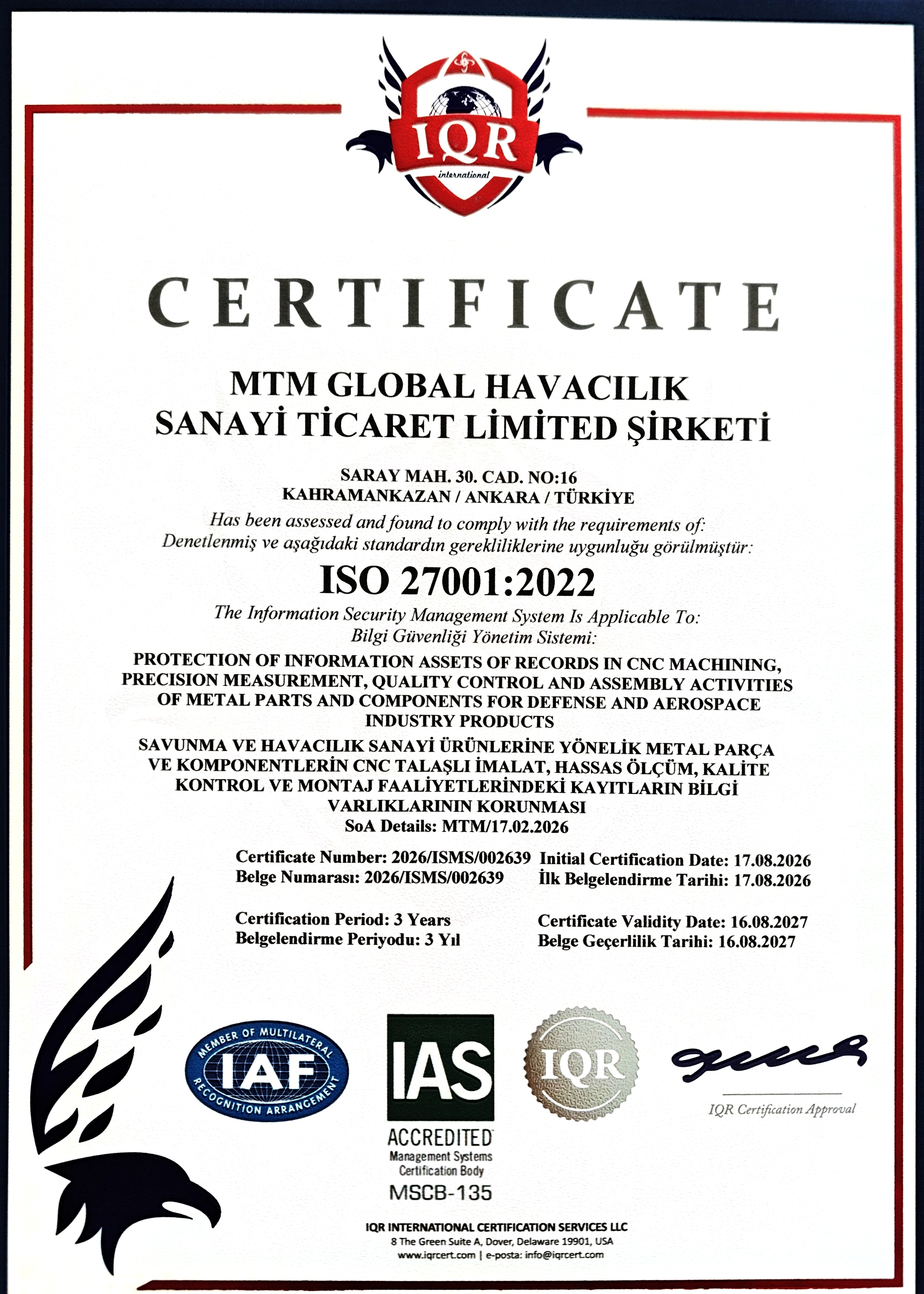ISO 27001:2022 Sertifikası
